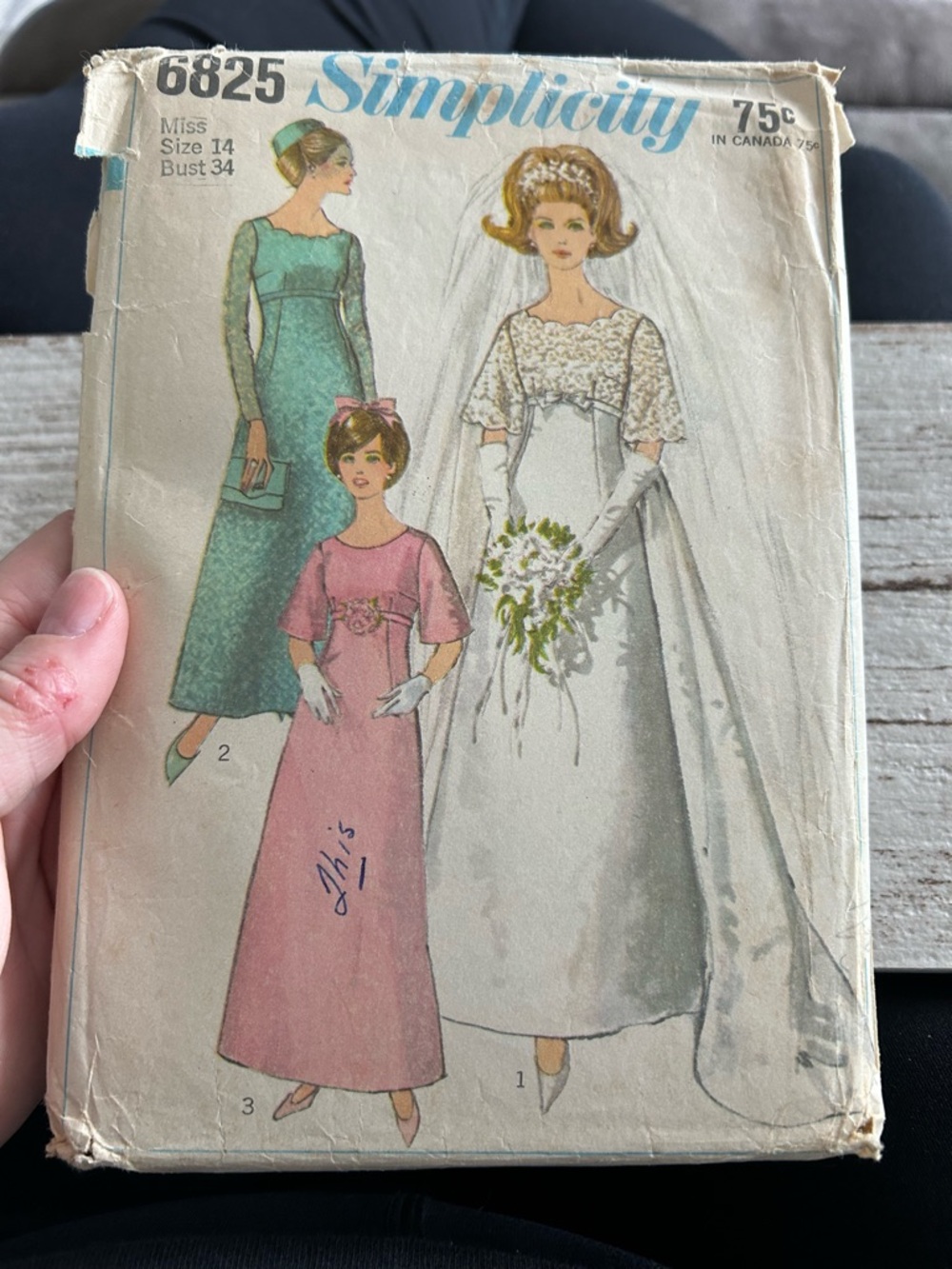 4/$50 Simplicity 6825 Vintage Sewing Pattern wedding dress size 14 VTG 1966